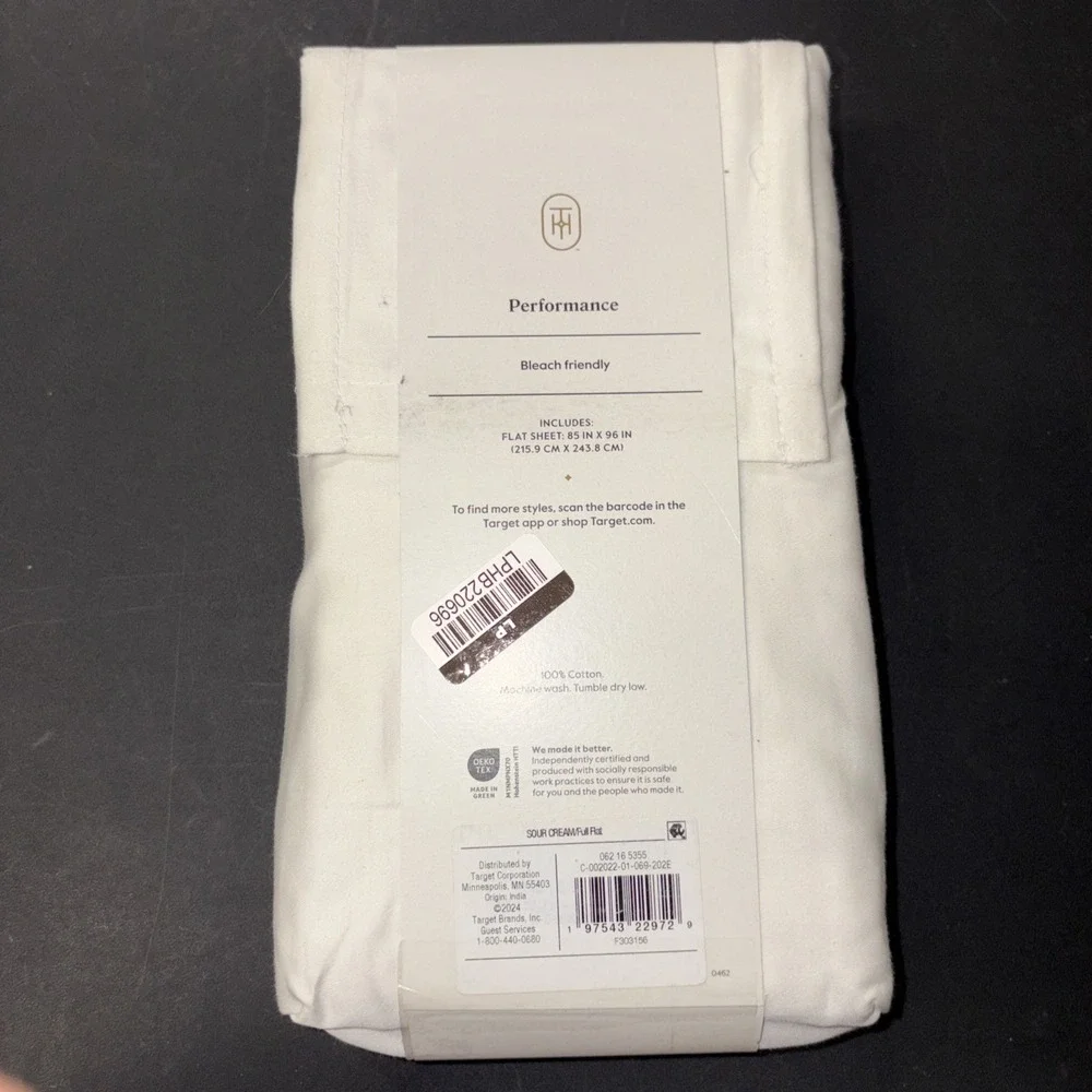 Threshold FULL Performance Flat Sheet Silky Soft Sateen SOUR CREAM 400 TC 20475